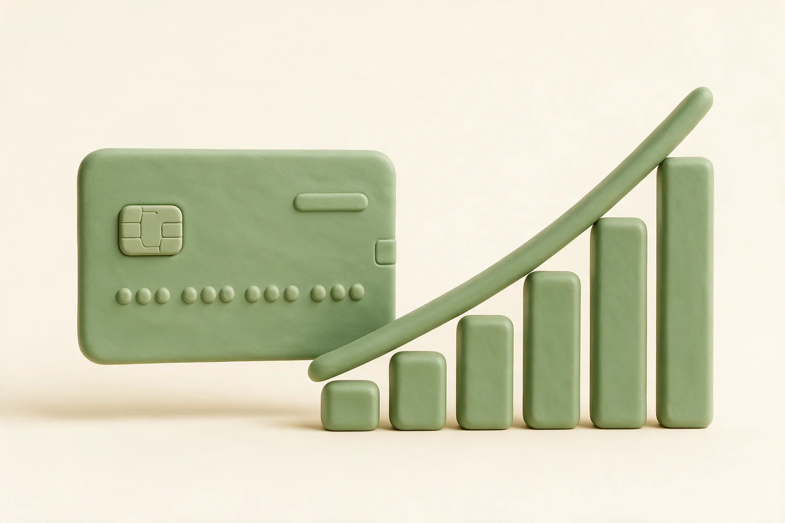 Illustration of a credit card next to a rising bar chart
