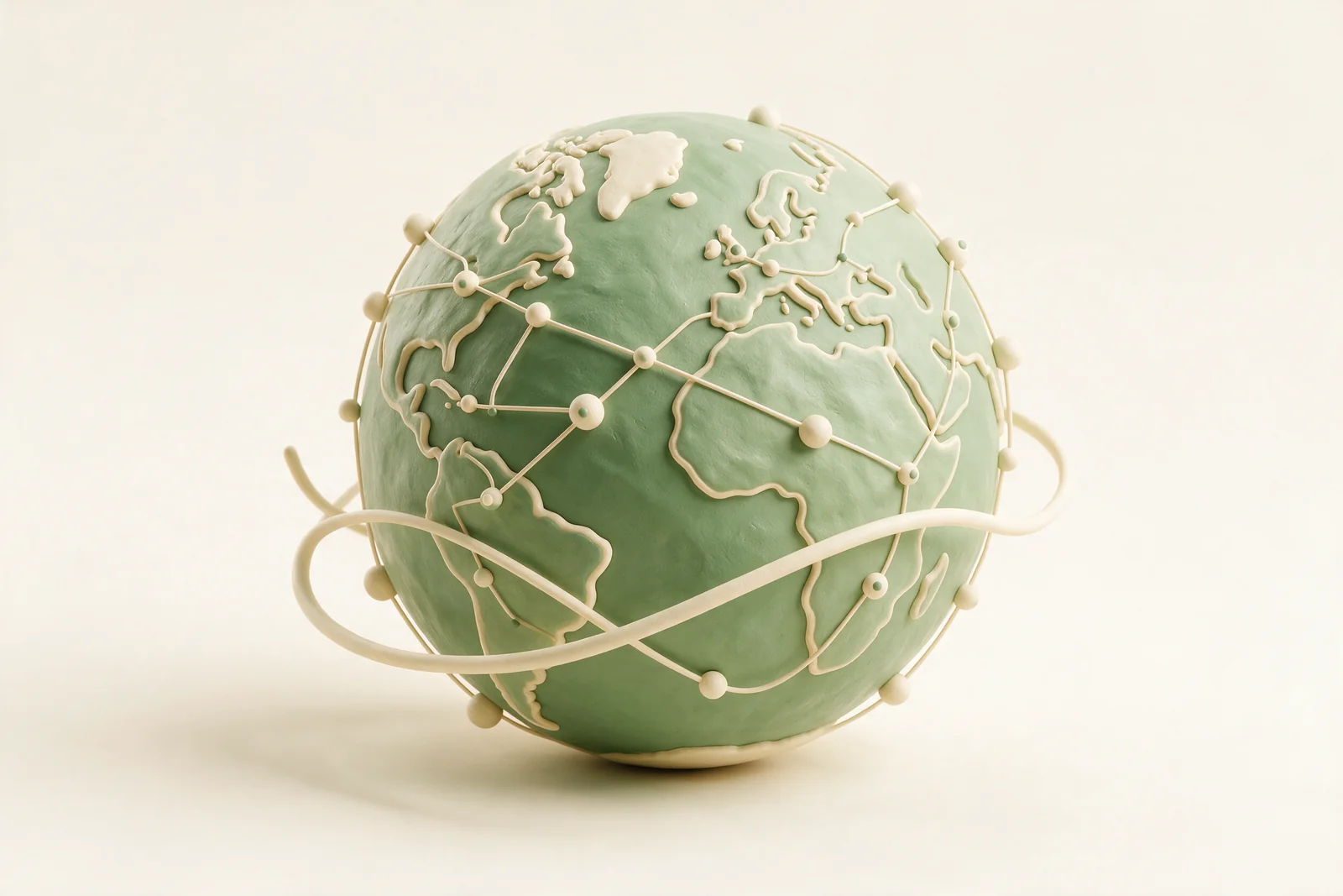 Illustration of a globe with connected nodes representing the global economy