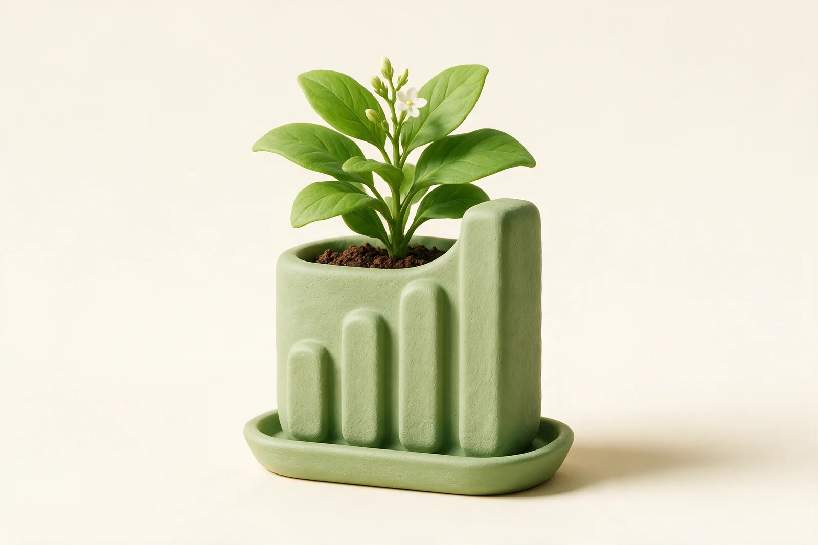 Illustration of a plant growing in a pot shaped like a bar chart